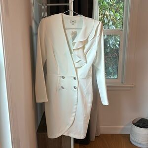 White dress with rhinestone buttons